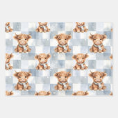 Blue Checkered Highland Cow Snowflake Cool Winter Geschenkpapier Set (Vorderseite 3)