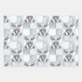 Blue Checkered Highland Cow Snowflake Cool Winter Geschenkpapier Set (Vorderseite 2)