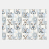 Blue Checkered Highland Cow Snowflake Cool Winter Geschenkpapier Set (Vorderseite)