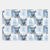 Blue Checkered Highland Cow Snowflake Winter Geschenkpapier Set (Vorderseite 3)