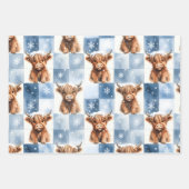 Blue Checkered Highland Cow Snowflake Winter Geschenkpapier Set (Vorderseite 2)