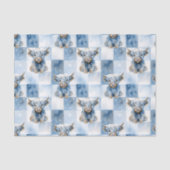 Blue Checkered Highland Cow Snowflake Winter Seidenpapier (Vorderseite)