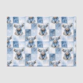 Blue Checkered Highland Cow Snowflake Winter Seidenpapier