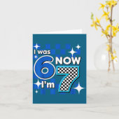 Blue Checkered I Was 6 Now I'm 7 Birthday Karte (Gelbe Blume)
