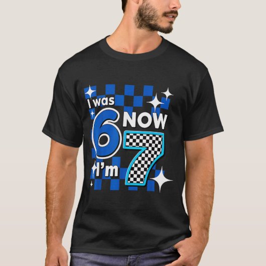 Blue Checkered I Was 6 Now I'm 7 Birthday T-Shirt (Vorderseite)