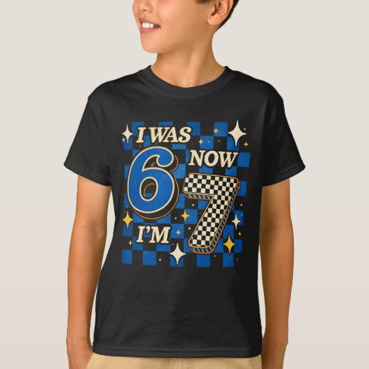 Blue Checkered I was 6 Now I'm 7 Funny 67 T-Shirt (Vorderseite)