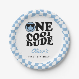 Blue Checkered Lächeln Ein Cooler Typ 1. Geburtsta Pappteller