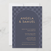 Blue Checkered Modern Wedding Einladung (Vorderseite)