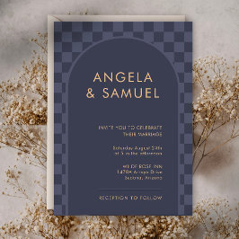 Blue Checkered Modern Wedding Einladung