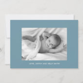 Blue Checkered Pattern Boy Foto Birth Ankündigung (Rückseite)