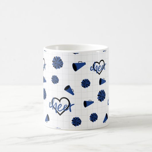 Blue Cheer Hearts, Pom Poms, Megaphone Muster Kaffeetasse (Mittel)