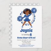Blue Cheerleader - African American Birthday Einladung (Vorne/Hinten)
