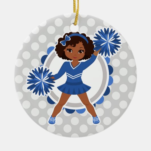 Blue Cheerleader African American - Niedlich Cheer Keramik Ornament (Vorne)