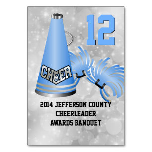Blue Cheerleader Banquet Tischnummer Card