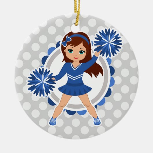 Blue Cheerleader Brünett - Niedlich Cheerleader Keramik Ornament (Vorne)