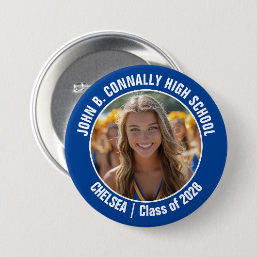 Blue Cheerleader Foto High School Spirit Button (Vorne & Hinten)