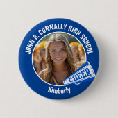 Blue Cheerleader Foto High School Spirit Cheerlead Button (Vorderseite)