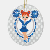 Blue Cheerleader Redhead - Niedlich Cheer Keramik Ornament (Links)