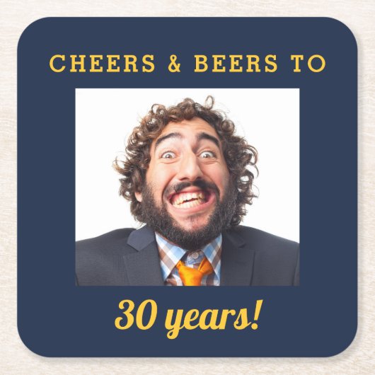 Blue Cheers & Beers Birthday Foto Keepake Rechteckiger Pappuntersetzer (Vorderseite)