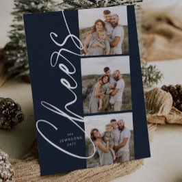 Blue Cheers Simple Modern Elegante Script Weihnach Feiertagskarte