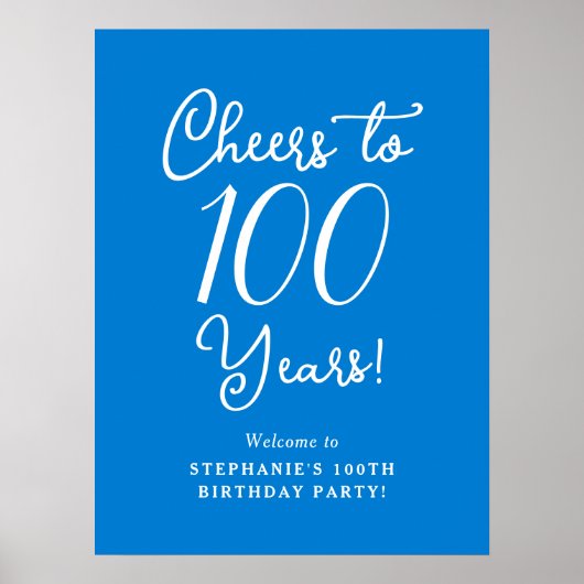 Blue Cheers to 100 Years Birthday Willkommen Poster (Vorne)