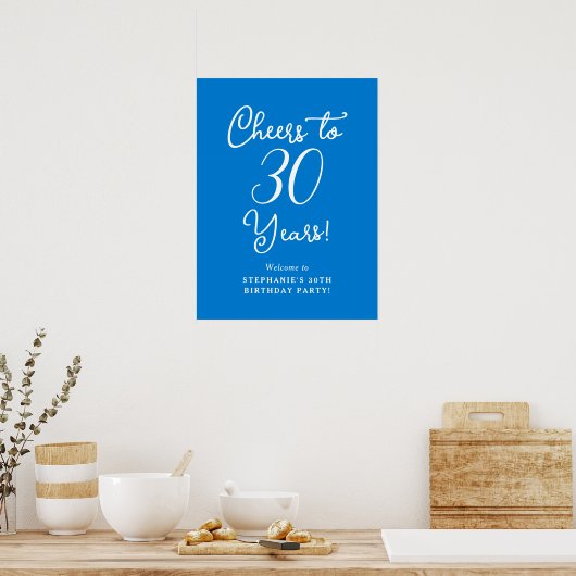 Blue Cheers to 30 Years Birthday Welcome Sign Poster (Küche)