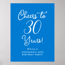 Blue Cheers to 30 Years Birthday Welcome Sign