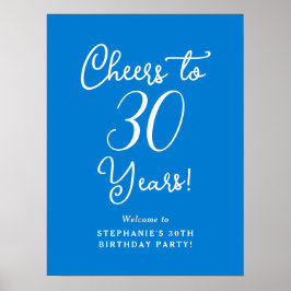 Blue Cheers to 30 Years Birthday Welcome Sign Poster