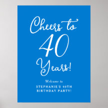 Blue Cheers to 40 Years Birthday Welcome Sign