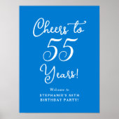 Blue Cheers to 55 Years Birthday Party Willkommen Poster (Vorne)