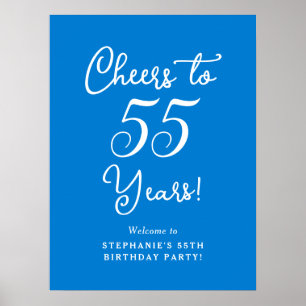 Blue Cheers to 55 Years Birthday Party Willkommen Poster
