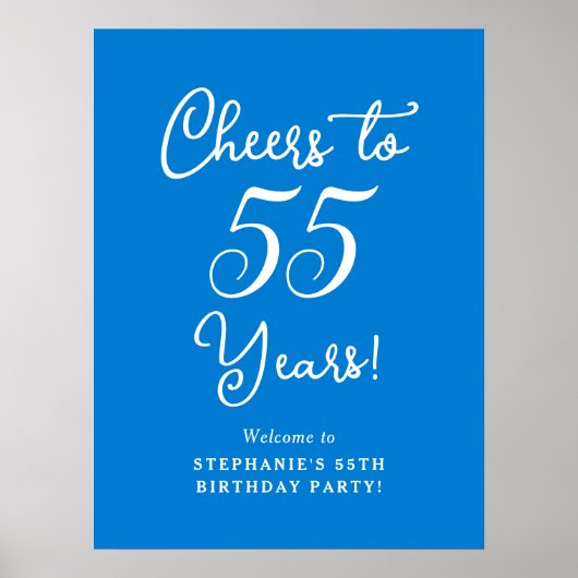 Blue Cheers to 55 Years Birthday Party Willkommen Poster (Vorne)