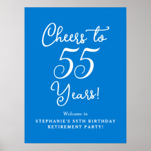 Blue Cheers to 55 Years Retirement Party Willkomme Poster