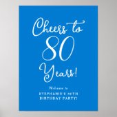 Blue Cheers to 80 Years Birthday Welcome Sign Poster (Vorne)