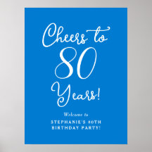 Blue Cheers to 80 Years Birthday Welcome Sign