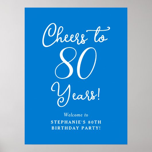 Blue Cheers to 80 Years Birthday Welcome Sign Poster (Vorne)