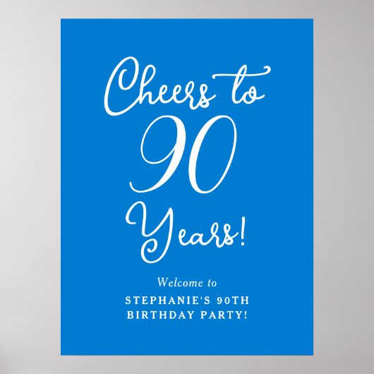 Blue Cheers to 90 Years Birthday Welcome Sign Poster (Vorne)