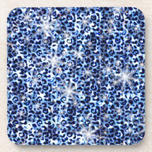 Blue Cheetah Glitzern Getränkeuntersetzer