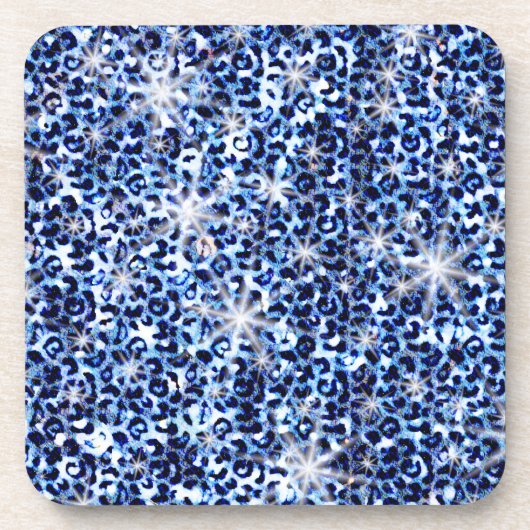 Blue Cheetah Glitzern Getränkeuntersetzer (Vorderseite)