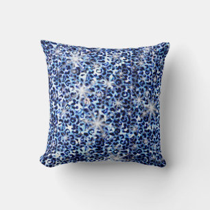 Blue Cheetah Glitzern Kissen