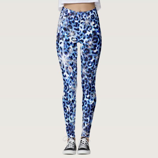 Blue Cheetah Glitzern Leggings (Vorderseite)