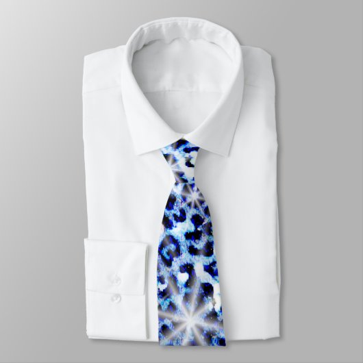 Blue Cheetah Glitzern Neck Tie Krawatte (Gebunden)