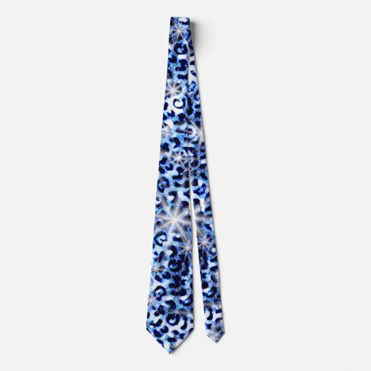 Blue Cheetah Glitzern Neck Tie Krawatte (Vorderseite)