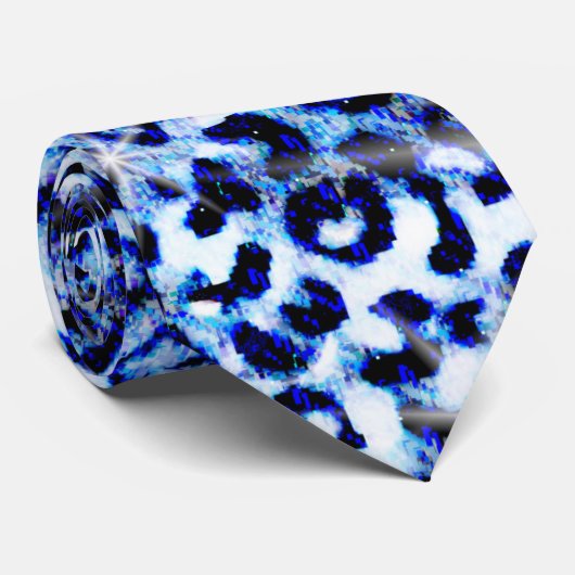 Blue Cheetah Glitzern Neck Tie Krawatte (Gerollt)