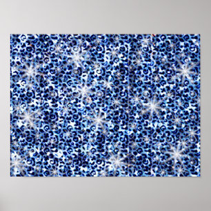 Blue Cheetah Glitzern Poster