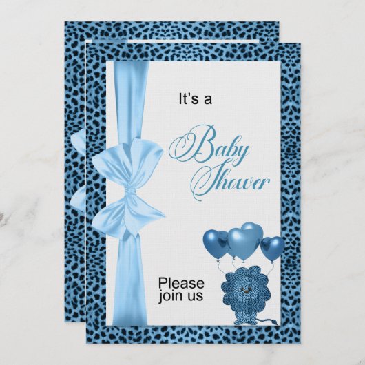 Blue Cheetah Print Baby Dusche Einladung (Vorne/Hinten)