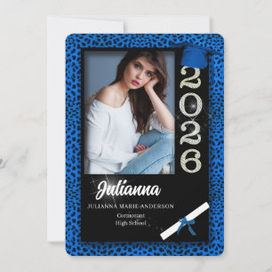 Blue Cheetah Print Class of 2025 Abschluss Einladung