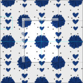 Blue Cheleader Pom Poms & Hearts Muster Stoff (Kachel)