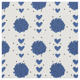 Blue Cheleader Pom Poms & Hearts Muster Stoff