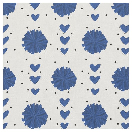 Blue Cheleader Pom Poms & Hearts Muster Stoff (Nahaufnahme)